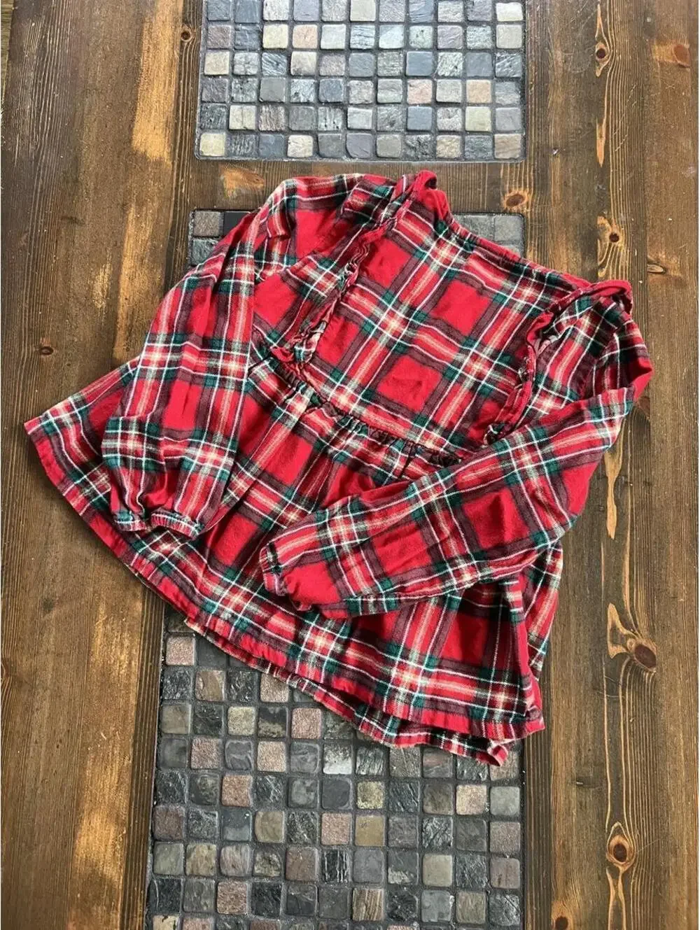 Carter's 100% Cotton Plaid Ruffle Button Front Holiday Top Girls Size 7 🧣🎄